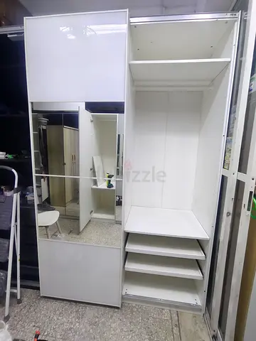 White Mirrored Wardrobe / Armoire - 2 Door with Shelves