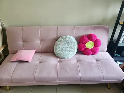 Urgent sale_Comfortable Pink Velvet Sofa Bed