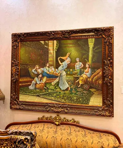 Large Framed Oriental Oil Painting with Ornate Gilded Frame 150 x120 cm