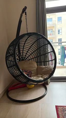Black Hanging Egg Chair with Stand and Cushions