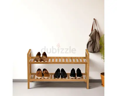 Two-tier wooden shoe rack - natural finish