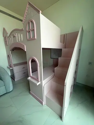 Pink Princess Bunk Bed with Stairs and Storage - Great Condition