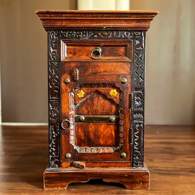 Pair of Hand-Carved Solid Wood Bedside Tables | Rustic Indian Style (Set of 2)