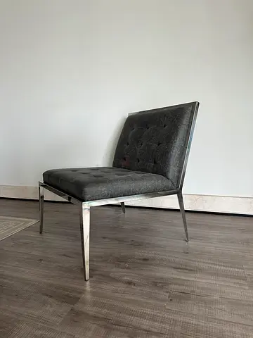 Set of 2 Modern Grey Upholstered Dining Chairs with Stainless Legs