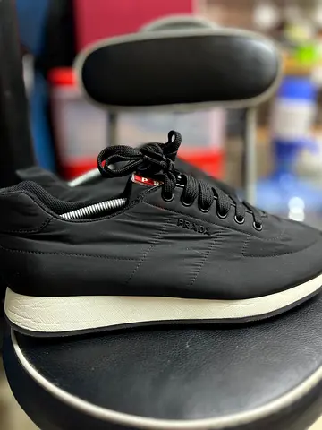Prada Men’s Nylon Piuma Trainer Sneakers, Nero/Bianco (Black/White) 4E3355 ( 10 US / 9 UK)