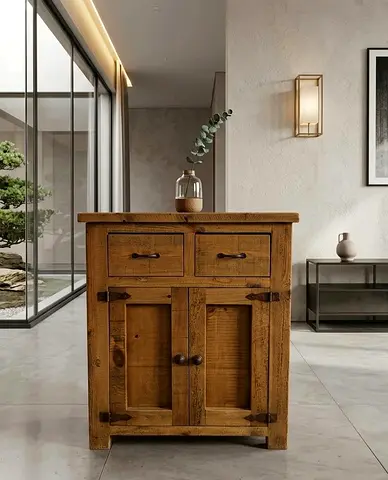 Rustic Wooden Cabinet in a Modern Minimalist House