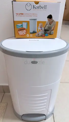 Korbell Nappy Disposal Bin - 16 Litre,  and 3 liners Refills Value Pack