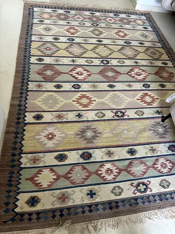 Handwoven Kilim-Style Area Rug - 350cm x 250cm (approx), Neutral Earth Tones