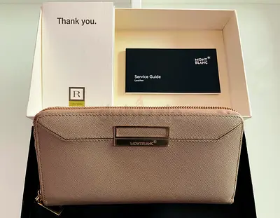 Montblanc zip-around leather wallet in beige (Brand New)