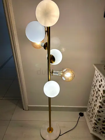 Modern Gold Floor Lamp with Marble Base and Globe Shades
