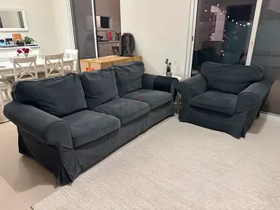 Grey 3-seater Sofa and Single Armchair - IKEA Ektorp