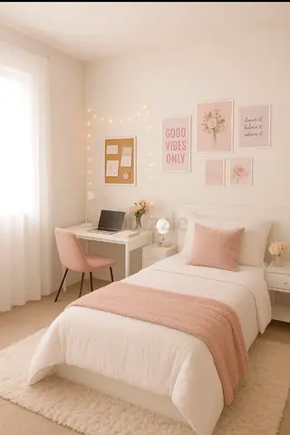 Modern Design Fabric Bed Frame With Mattress. Baby Pink Colour Bed For Girls