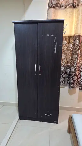 Dark Wood Two Door Wardrobe with Top Drawer