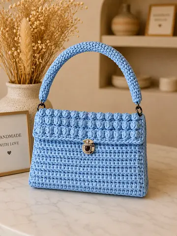 Handmade blue crochet bag