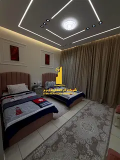 Luxurious two-bedroom apartment with a living room, fully furnished with brand new, high-end furnitu