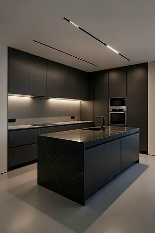 Modern Matte Black Kitchen Island