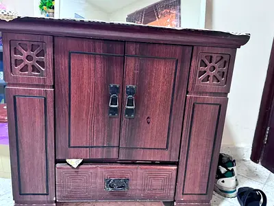 Solid wood bedside cabinet / small cupboard with drawer - used