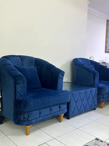 Blue velvet 2-piece living room sofa set