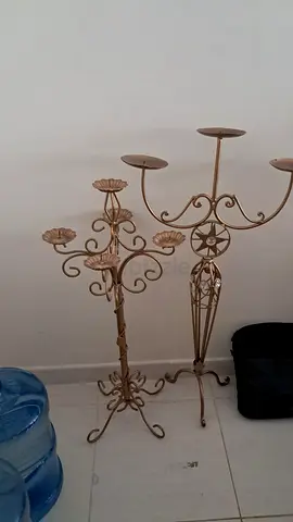 Set of 2 Vintage-style Metal Candle Holders / Plant Stands - Gold finish