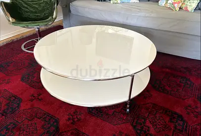 IKEA - Round White Glass Coffee Table Strind Double Shelf
