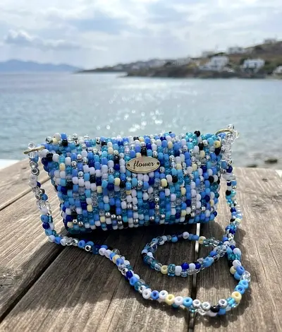 Blue handmade beaded bag