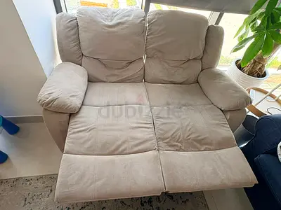 Beige 2-Seater Recliner Sofa - Comfortable, Good Condition