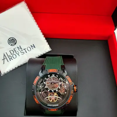 Alden Royston Automatic Mens Watch with Visible Movement (Green Strap)