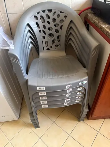 Stackable Grey Plastic Outdoor Chairs Set