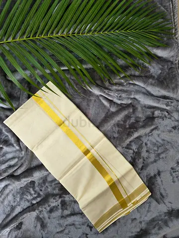 gents mundu with a kasavu (golden) border. Kuthampully Handlooms ( Kaithari Mundu)