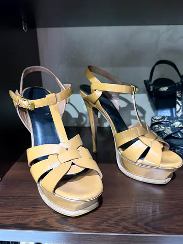 YSL nude patent high-heel platform sandals, size approx EU 37