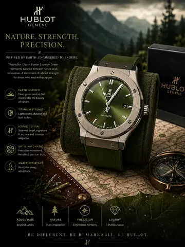 Green Dial Hublot-style Mens Watch with Rubber Strap