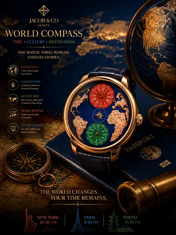 Unique world map dial mens wristwatch with blue leather strap