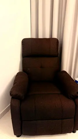 Brown fabric single reclining massage chair — good condition