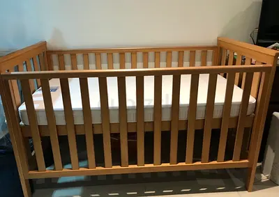 Wooden Baby Crib with Mattress - Good Condition