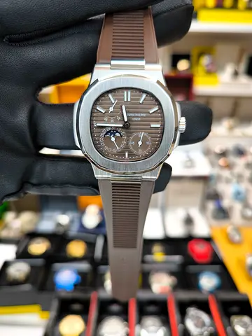 Patek Philippe Nautilus-style Mens Watch with Brown Dial and Moonphase