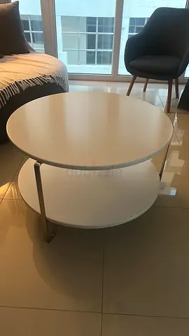 Modern White Round Coffee Table with Storage Shelf 75 cm