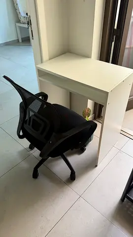 Compact white study desk with office chair - good condition