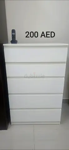 IKEA WHITE 5-drawer Chest of Drawers - Good Condition, 200 AED