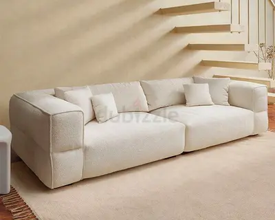 Modern Cream Boucle 3-Seater Sofa with Matching Pillows