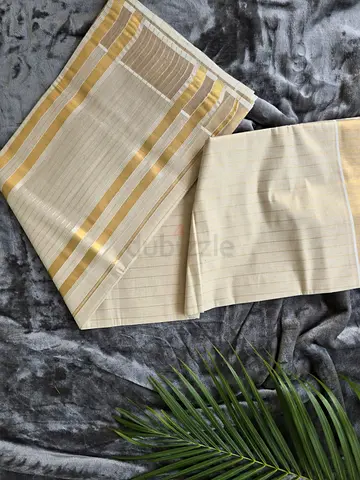 Kerala kasavu handloom cotton saree with golden zari borders
