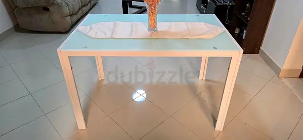 Small glass-top dining table with 2 chairs - white frame
