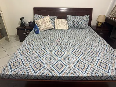 King Size Bed, Nightstands with Mattress and Dressing Table - Dark Wood