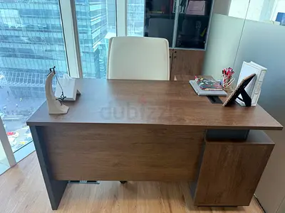 Wooden Office Desk with Storage Cabinet - Compact Executive Desk