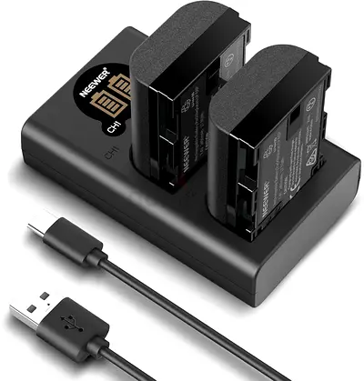 NEEWER 2 Pack 2400mAh LP-E6P/LP-E6NH/LP-E6N/LP-E6 Replacement Battery Vertical USB Dual Charger wi