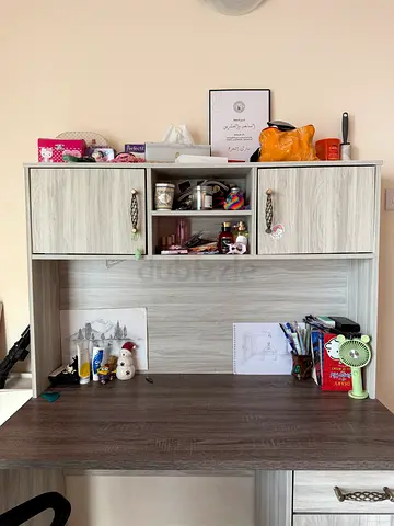 Modern Study Desk with Storage Cabinets and Shelves with black chair