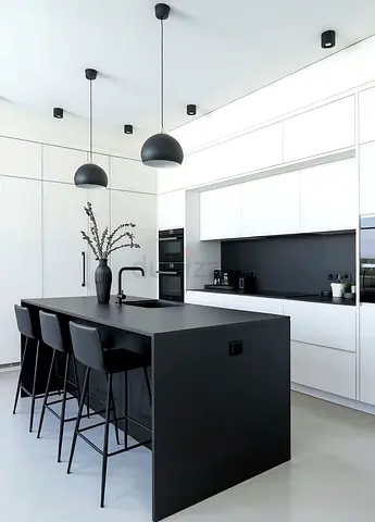 Modern Matte Black Kitchen Island