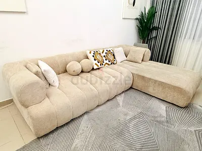 Modern Beige L-Shaped Sectional Sofa