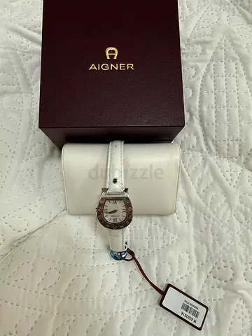 Aigner womens white leather strap watch with original box - new, unused