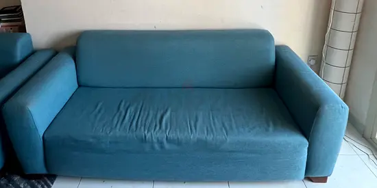 Blue 3-Seater Fabric Sofa - Good Condition