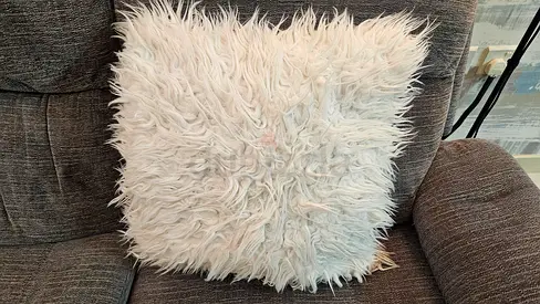 2 White Shaggy Faux Fur Decorative Cushion Pillow - 45x45cm (approx)